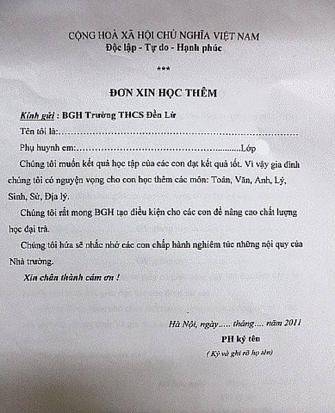 GV &quot;ép&quot; HS viết đơn xin học thêm dưới hình thức học CLB - Giáo dục Việt Nam